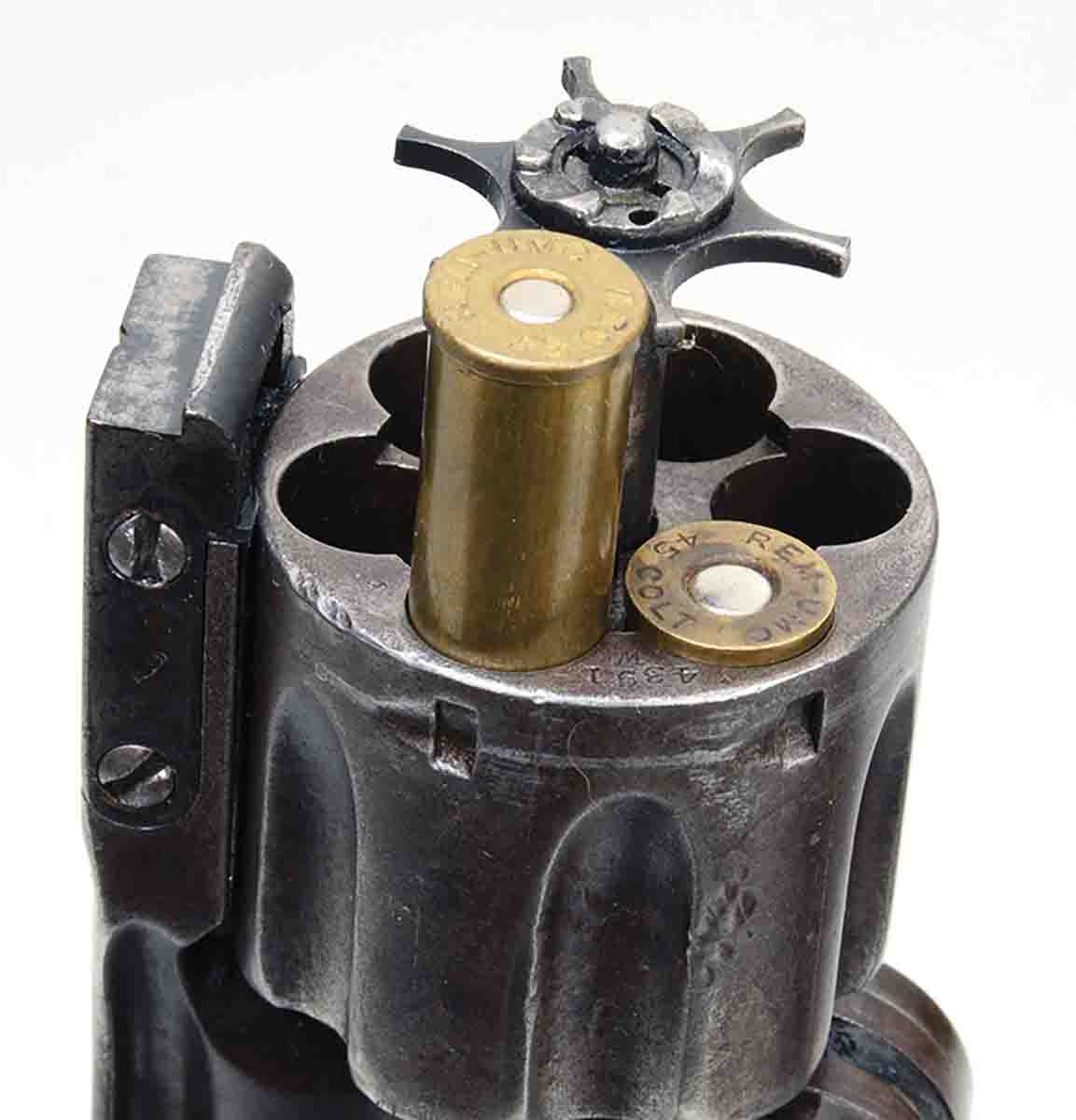 The tiny rims of 1800’s vintage .45 Colt cartridges would not function properly in .45 S&W No. 3 “Schofield” revolvers. Their tiny rims would fall under the revolver’s star extractor.